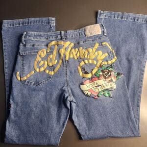 Ed HARDY JEANS Women's Boot Cut Jeans - Blue with Gold Accents